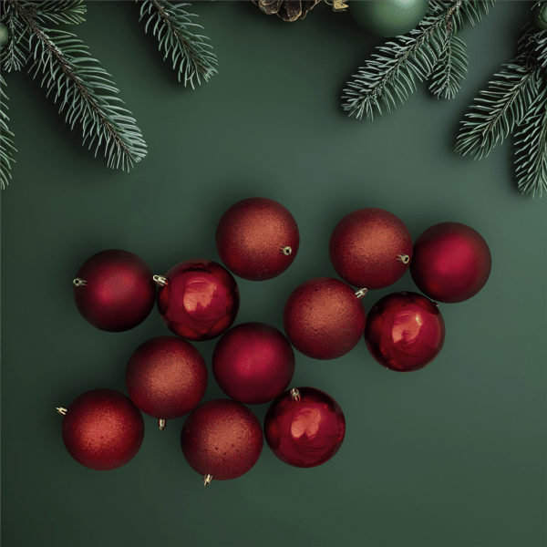 Northlight 12ct. Shatterproof 4-Finish Red Christmas Ornaments