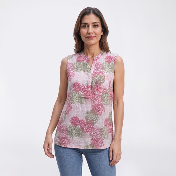 Womens da-sh Sleeveless Pocket Italian Gauze Floral Blouse - image 