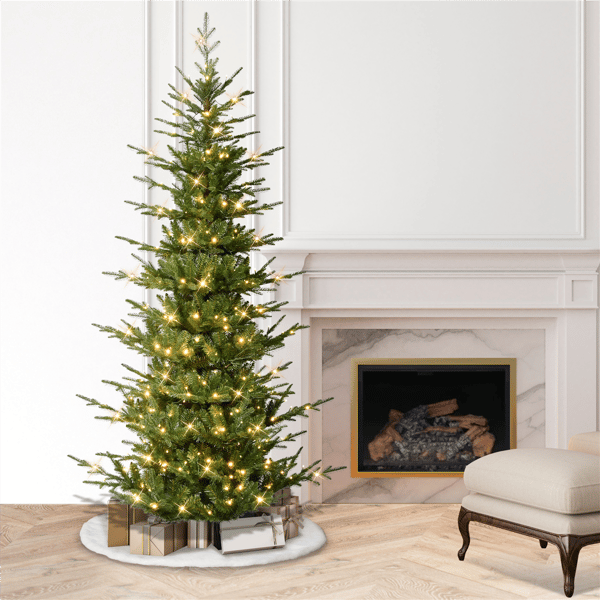 Puleo International 7.5ft. Pre-Lit Slim Hillside Spruce Tree