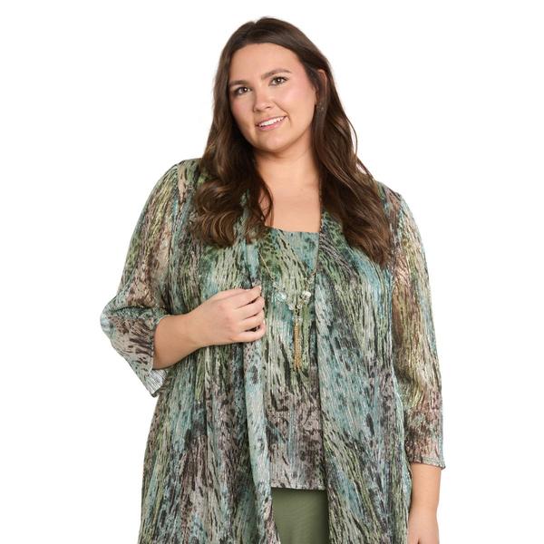 Plus Size R&M Richards 3pc. Abstract Metallic Crinkle Pant Set