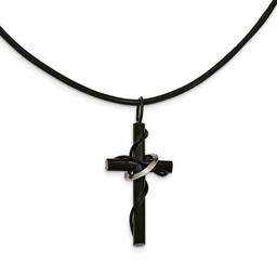 Mens Gentlemen's Classics(tm) Leather Cord Black Cross Necklace
