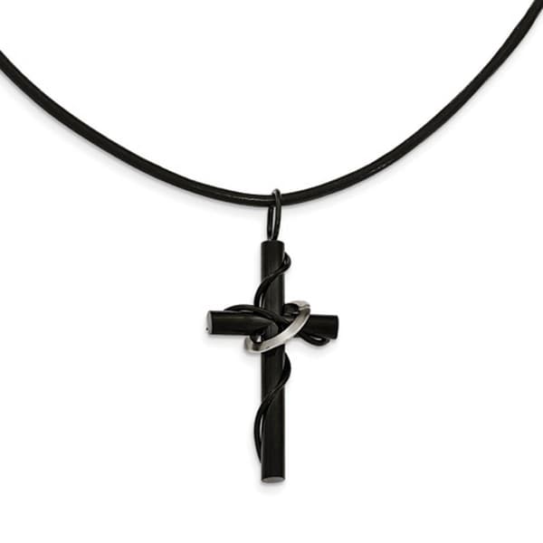 Mens Gentlemen's Classics&#40;tm&#41; Leather Cord Black Cross Necklace - image 