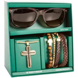 Mens Gentlemen''s Classics(tm) Cross Necklace & Bead Leather Bracelet