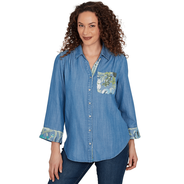 Petite Alfred Dunner Indigo Girls Button Front Denim Blouse