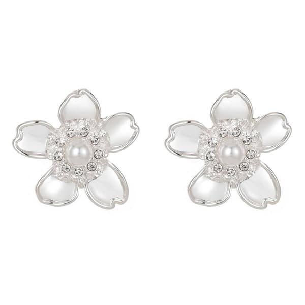 Gloria Vanderbilt Pearl & Crystal Flower Button Earrings - image 