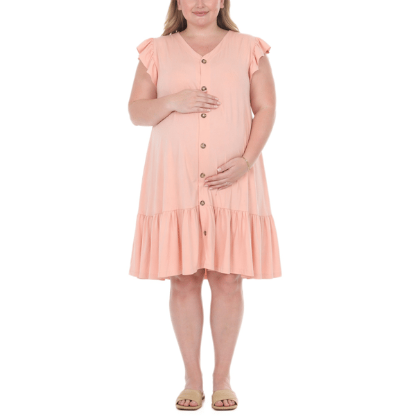 Plus Size White Mark Button Front Tiered Maternity Dress - image 