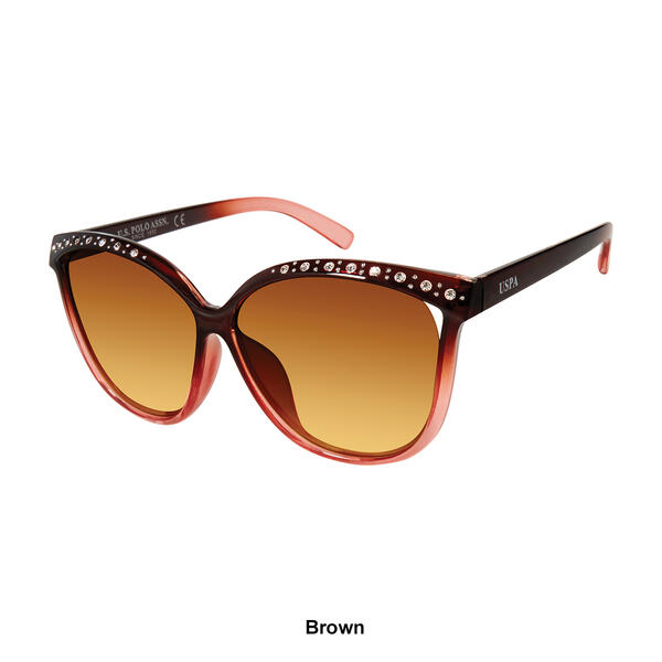 Womens U.S. Polo Assn.® Round Plastic Vent Rhinestone Sunglasses