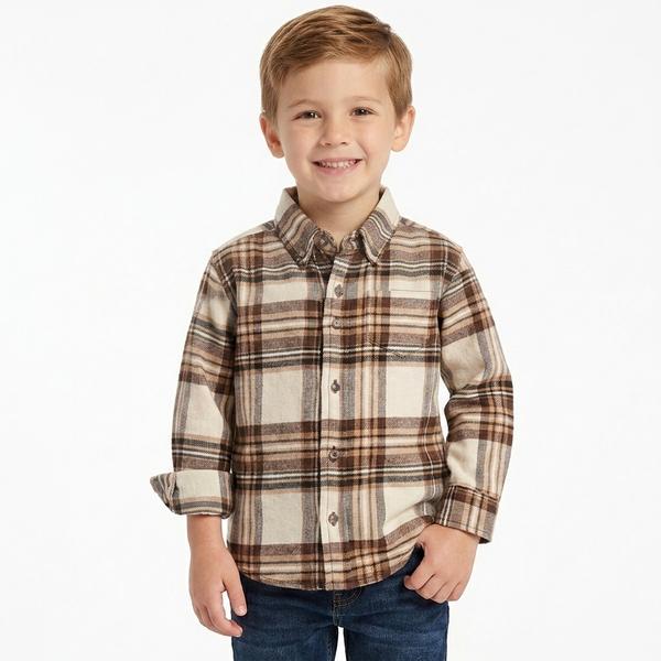 Boys (4-7) Architect(R) Flannel Shirt - Cream/Brown