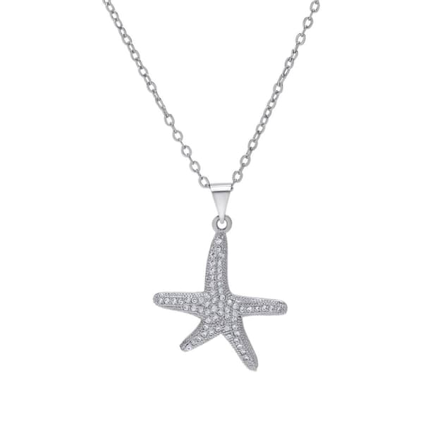 Silver Plated Cubic Zirconia Starfish Pendant Necklace - image 