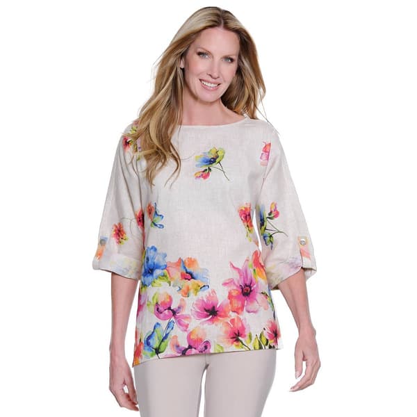 Petite Ali Miles Roll Tab Sleeve Garden Floral Blouse