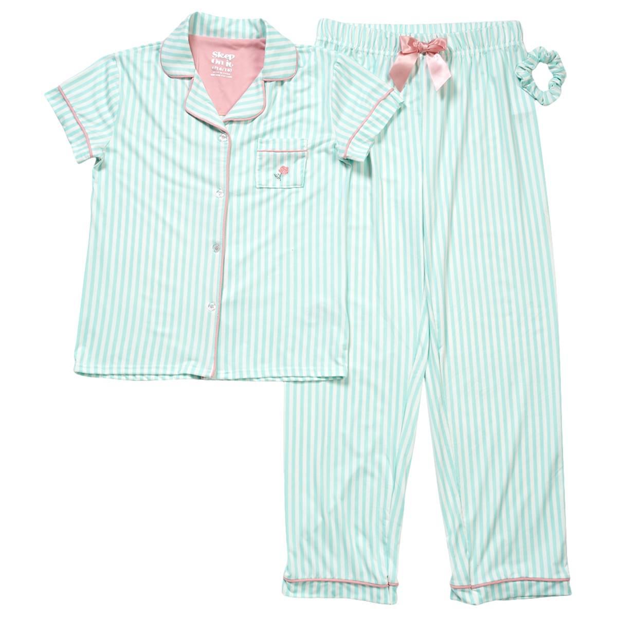 Girls (7-16) Sleep On It® 3pc. Stripe Short Sleeve Pajama Set