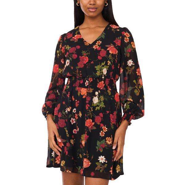 Petite MSK Long Sleeve V-Neck Floral Chiffon A-Line Dress - Boscov's