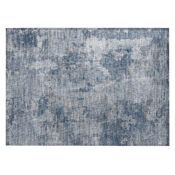 HomeRoots Blue Abstract Washable Non Skid Indoor Outdoor Accent
