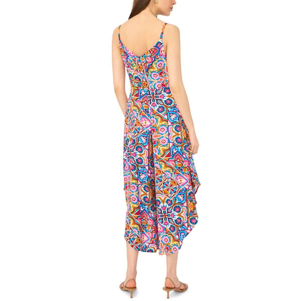 Womens MSK Sleeveless Geometric Mosaic Tie Waist Challis Jumpsuit