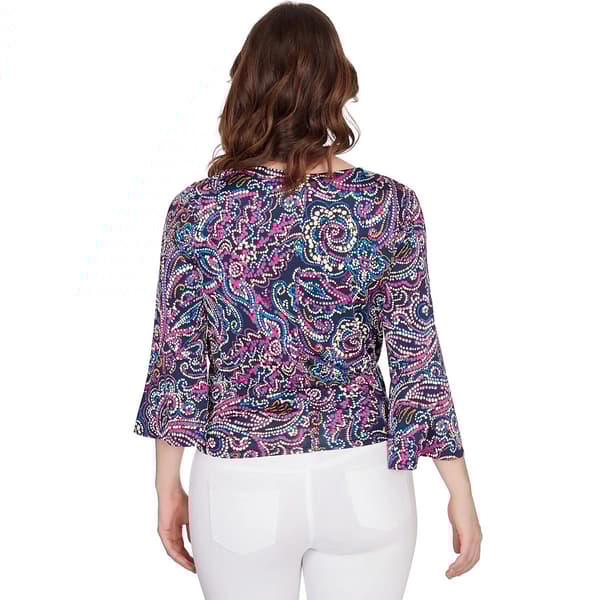 Womens Ruby Rd. Global Luxe Floral Paisley Puff Brocade Blouse