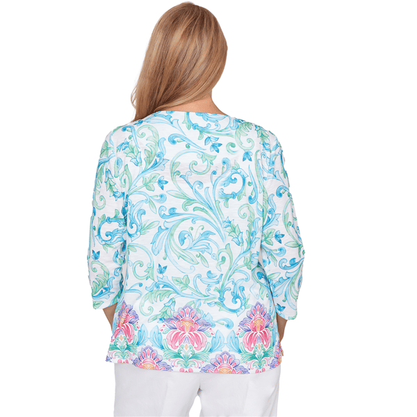 Petite Alfred Dunner Classics 3/4 Sleeve Scroll Floral Blouse