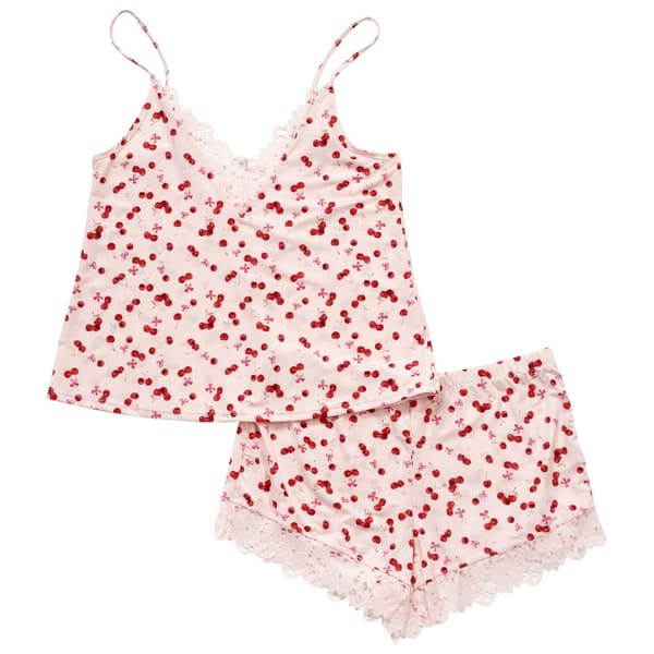 Womens Jessica Simpson Cherry Bows Cami Pajama Set w/Lace V Back - image 