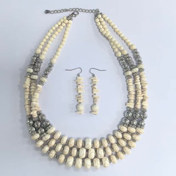 Ashley Cooper(tm) Silver Cream Bead Necklace & Earring Set - image 