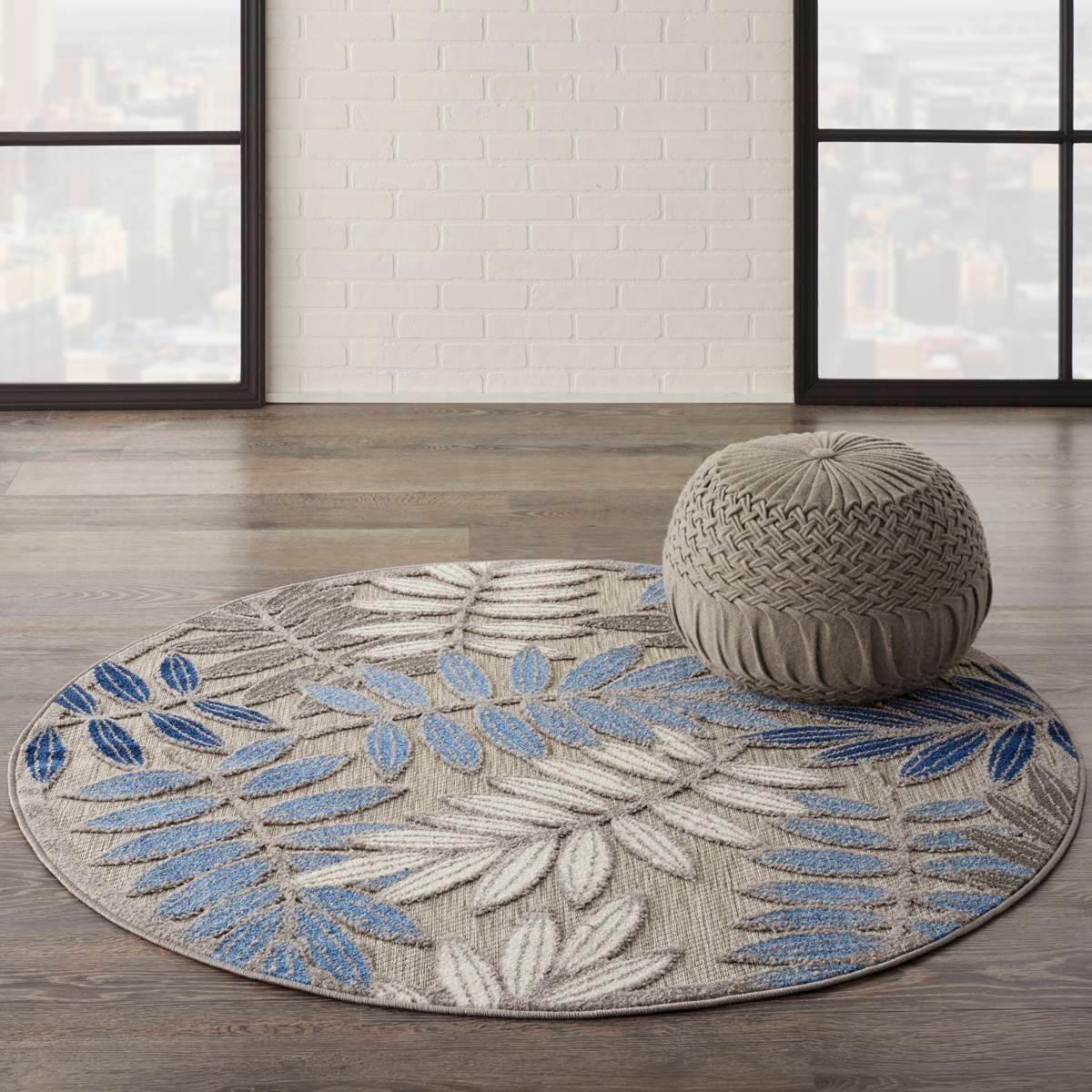 Nourison Aloha Leaf Print Round Rug