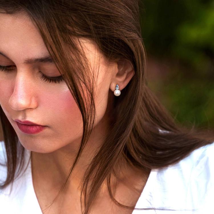 Gemstone Classics™ Freshwater Pearl & Blue Topaz Stud Earrings