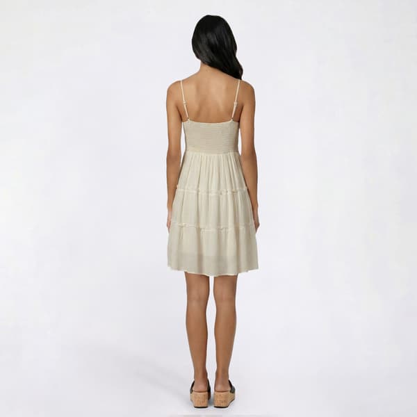Juniors No Comment Crochet Bodice Smock Back Tier Skater Dress