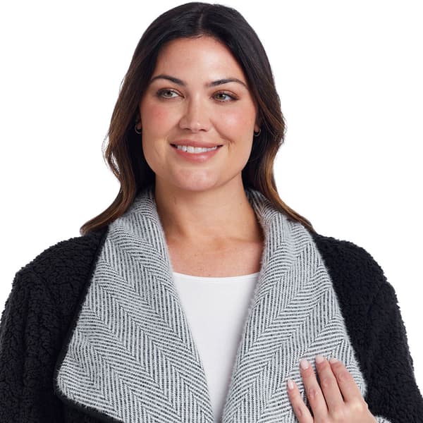 Plus Size Weatherproof Herringbone Sherpa Lined Coatigan