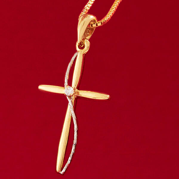 14kt. Gold Over Sterling Silver Cubic Zirconia Cross Necklace - image 