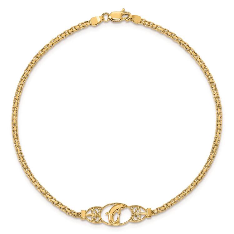 14kt. Gold Polished Dolphin Anklet