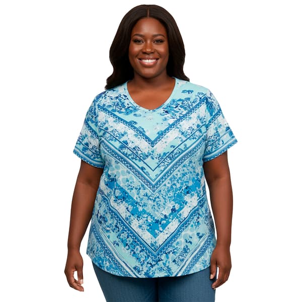 Plus Size OneWorld Short Sleeve Abstract Chevron Sublimation Tee