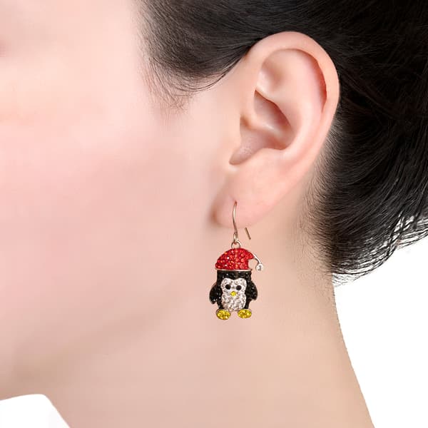 Athra Silver Plated Crystal Penguin Drop Earrings