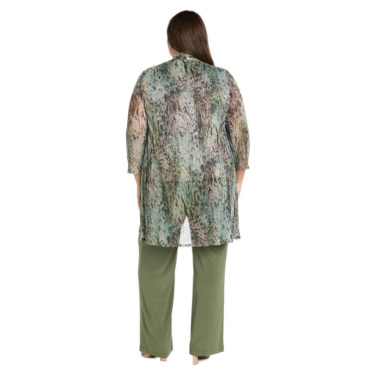 Plus Size R&M Richards 3pc. Abstract Metallic Crinkle Pant Set