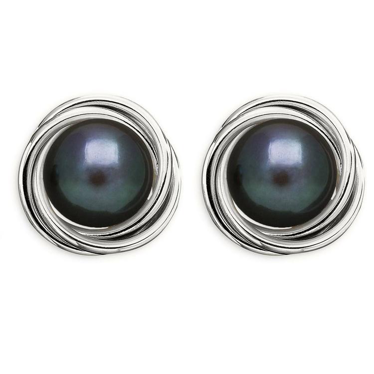 Sterling Silver Peacock Pearl Love Knot Stud Earrings