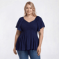 Juniors Plus Angie Solid Smock V Front Peasant Top - image 1