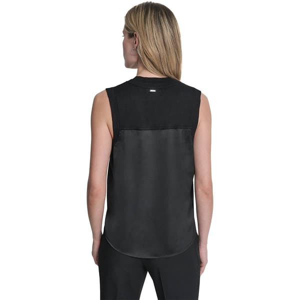 Womens DKNY Ribbed Double V Neck Black Solid Tank Top