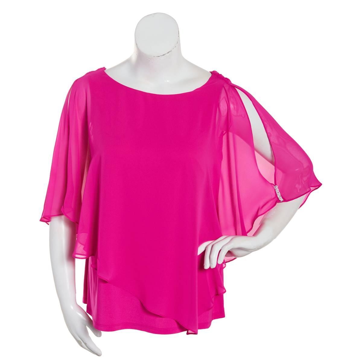 Petite MSK Asymmetrical Chiffon Overlay Cowl Back Blouse
