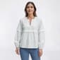 Womens Nicole Miller Long Sleeve Split Neck Eyelet Blouse - image 1