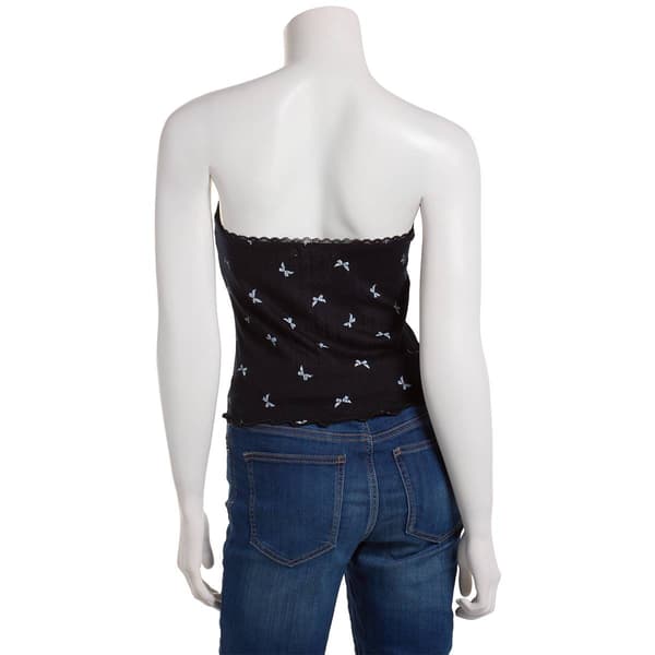 Juniors No Comment Pointelle Bow Tube Top with Lace Trim