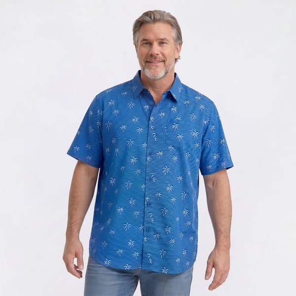 Mens Big & Tall Joe Marlin Palm Trees & Diamond Button Down Shirt
