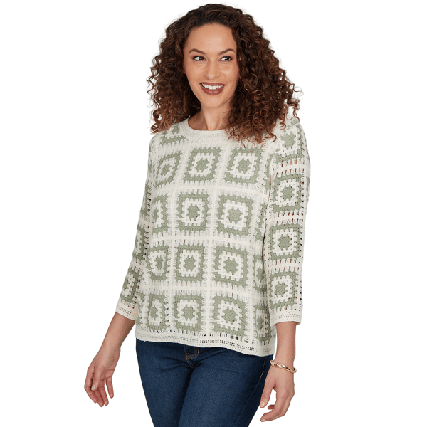 Petite Alfred Dunner Indigo Girls Crochet Square Sweater