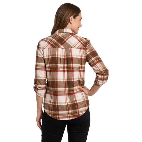 Womens Emily Daniels 3/4 Sleeve Plaid Split Neck Blouse
