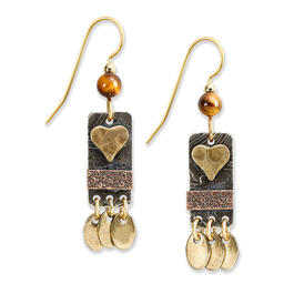 Silver Forest Tri-Tone Artisan Heart on Rectangle Earrings