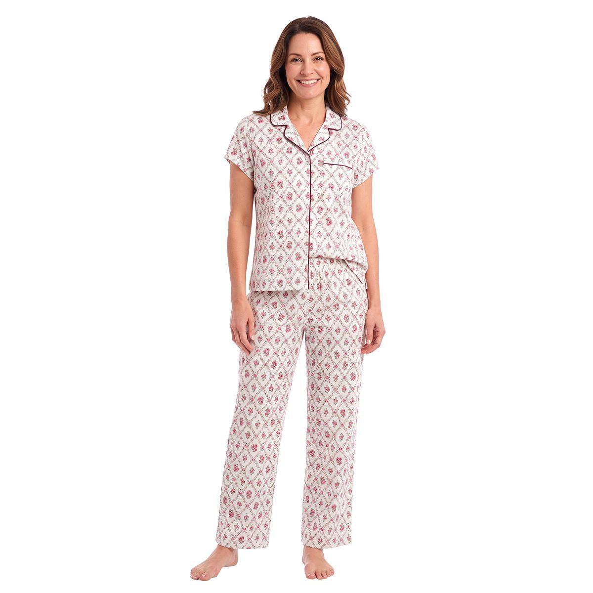 Womens Laura Ashley® Short Sleeve Lattice Floral Pajama Set