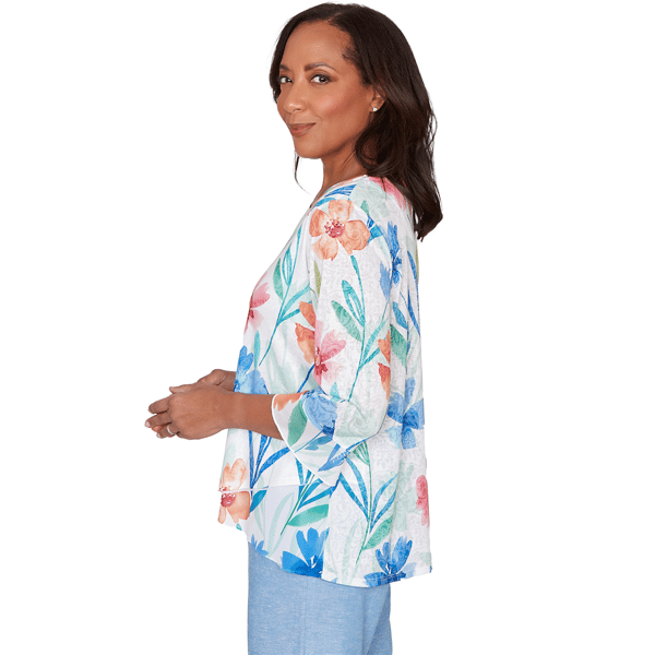 Womens Alfred Dunner Caribbean Blues Whimsical Floral Blouse