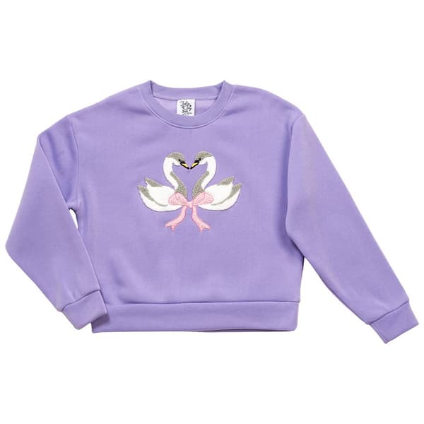 Girls (7-16) Jolie & Joy Swan Long Sleeve Crewneck Pullover - image 