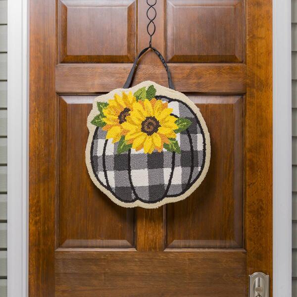 Evergreen Check Pumpkin & Sunflowers Hooked Door Decor