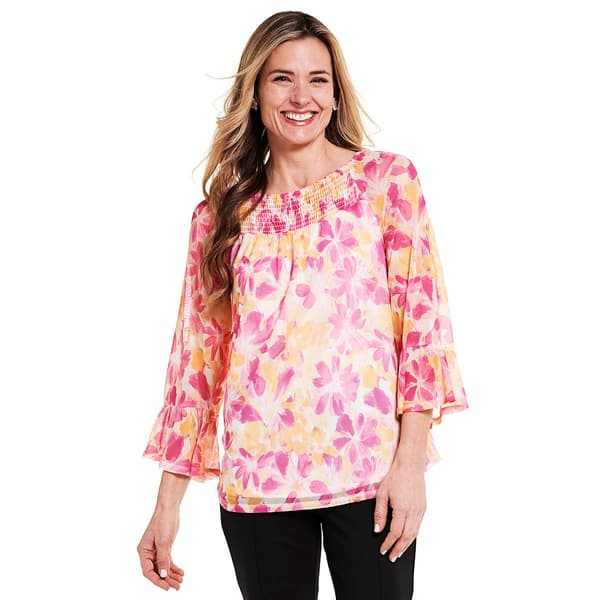 Petite Cocomo 3/4 Flounce Sleeve Floral Mesh Blouse - image 
