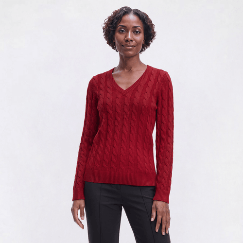 Womens Preswick & Moore(R) Long Sleeve Cable Knit V Neck Sweater - image 