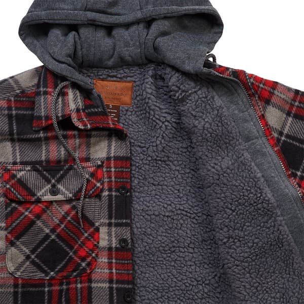 Mens Mountain Ridge Plaid Polar Fleece Jacket - Red/Black