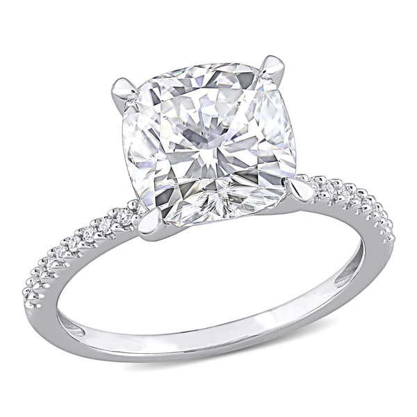 Gemstone Classics(tm) 14kt. White Gold Moissanite & Diamond Ring - image 