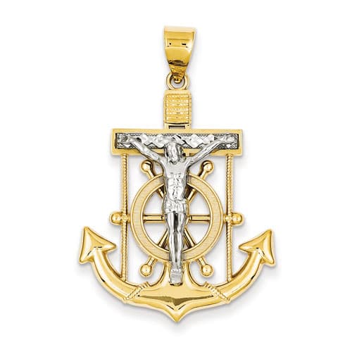 Unisex Gold Classics(tm) 14kt. Two Tone Diamond Cut Mariners Cross - image 